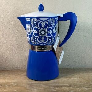 Brandani 9 Cup Italian Coffee Maker Aluminum Moka Pot Sicilian Pattern Blue